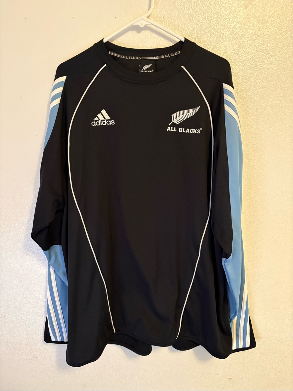 Adidas All Blacks New Zealand Black & Blue Long Sleeve Jersey Size XL